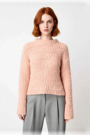 Kadın Casual Bisiklet Yaka Oversize Triko Kazak Kalın Dokulu Düşük Kol Uzun Boy Kış Sezonu