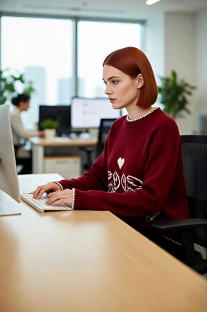 Kadın Bisiklet Yaka Düşük Kollu İntersia Dokuma Regular Boy Triko Kazak Kışlık Kombinlerin Gözdesi