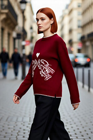 Kadın Bisiklet Yaka Düşük Kollu İntersia Dokuma Regular Boy Triko Kazak Kışlık Kombinlerin Gözdesi