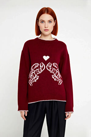 Kadın Bisiklet Yaka Düşük Kollu İntersia Dokuma Regular Boy Triko Kazak Kışlık Kombinlerin Gözdesi