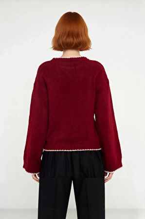 Kadın Bisiklet Yaka Düşük Kollu İntersia Dokuma Regular Boy Triko Kazak Kışlık Kombinlerin Gözdesi