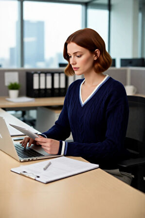 Kadın Şık V Yaka Kolej Temalı Triko Kazak Regular Kalıp Rahat Kullanım Orta Kalınlık Gündelik