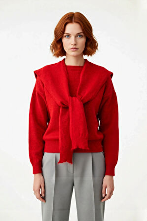 Kadın Bisiklet Yaka Oversize Kesim Düşük Kol Kalın Triko Kazak Soğuk Havalarda Konforlu ve Modern