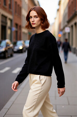 Kadın Oversize Rahat Kesim Düşük Kol Basic Triko Kazak Kış Günleri İçin Konforlu Bir Seçim