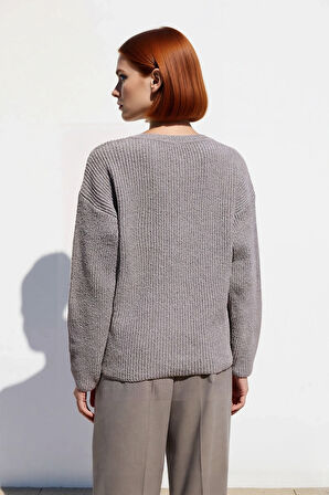 Kadın Oversize Kesim Düşük Kol Detaylı Selanik Örgü Triko Kazak Kış Günlerinin Vazgeçilmezi