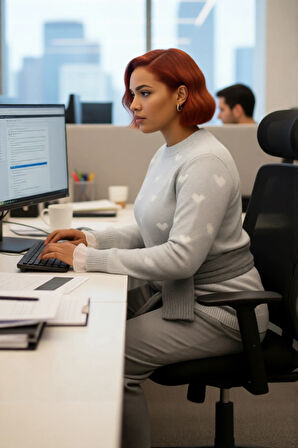 Kadın Regular Kalıp Kalp Desenli Gri Triko Kazak Uzun Kollu Günlük Kombinlerin Anahtarı Kaliteli