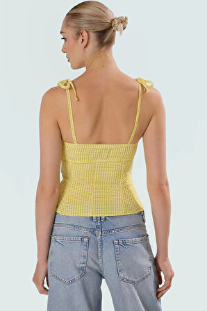 Nefes Alan Gofre Dokuma Ekose Bluz Regular Kalıp Yazlık Casual Zarifane Tasarım Seçkin Malzeme