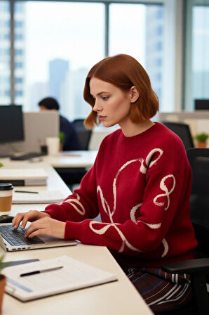 Kadınlar İçin Kış Sezonu Günlük Kullanım Yılbaşı Temalı Desenli Konforlu Triko Kazak Kaliteli