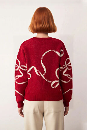 Kadınlar İçin Kış Sezonu Günlük Kullanım Yılbaşı Temalı Desenli Konforlu Triko Kazak Kaliteli