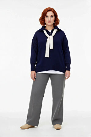 Kadın Kırmızı Düşük Kol Regular Triko Kazak Devrik Yaka Fermuarlı Akrilik Düz Desen Kışlık