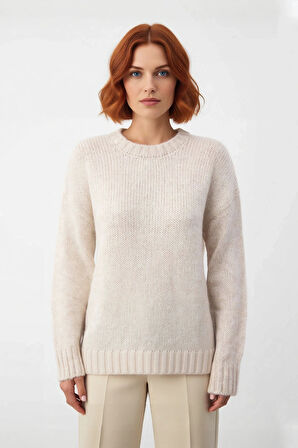 Kadın Casual Şık Oversize Kalın Triko Kazak Bisiklet Yaka Rahat Uzun Boy Soğuk Havalar Kaliteli