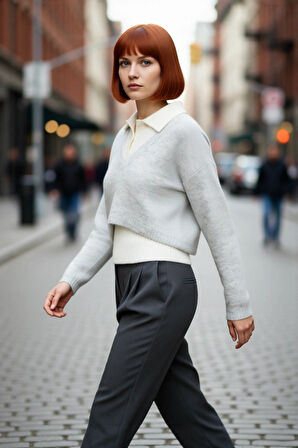 Casual Şıklık Sunan Kadın Oversize Kesim Uzun Kollu V Yaka Triko Kazak Soğuk Havalar İçin Kaliteli