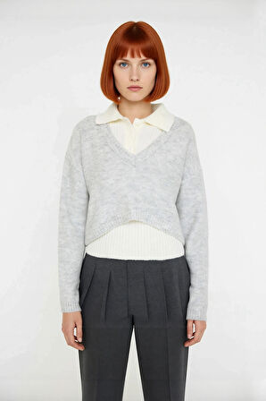 Casual Şıklık Sunan Kadın Oversize Kesim Uzun Kollu V Yaka Triko Kazak Soğuk Havalar İçin Kaliteli