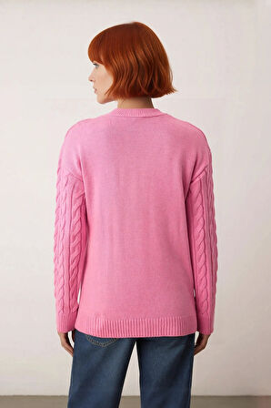 Rahat Şık Kadın Regular Kalıp Saç Örgü Triko Kazak Bisiklet Yaka Uzun Kollu Günlük Kombin Kaliteli