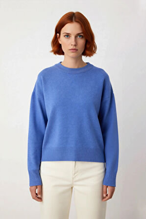 Kadın Koyu Kırmızı Konforlu Oversize Triko Bisiklet Yaka Düşük Kol Kış Gardırobu İçin Kazak