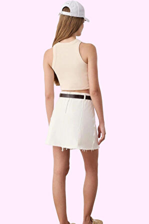 Kadın Rigid Dokuma Denim Midi Etek Pamuk Nefes Alabilir Günlük Kullanım Yaz Aylarının Vazgeçilmezi