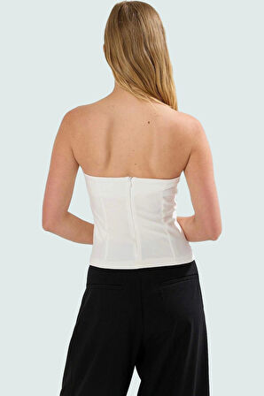 Yazlık Straplez Bluz Regular Kalıp Finike Dokuma Şık Kemer Detayı Konforlu Kesim