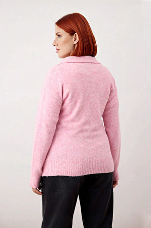 Kadın Günlük Stilinize Zarafet Katacak Regular Kalıp Polo Yaka Düz Desen Triko Kazak Kaliteli