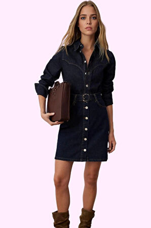 Kadın Ön Düğmeli Denim Mini Etek Pamuk Rigid Dokuma Günlük Kullanım Yaz Aylarının Vazgeçilmezi