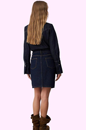 Kadın Ön Düğmeli Denim Mini Etek Pamuk Rigid Dokuma Günlük Kullanım Yaz Aylarının Vazgeçilmezi