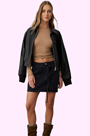 Kadın Pamuklu Denim Mini Etek Yüksek Belli Casual Stil Türkiye Üretimi Yaz Aylarının Vazgeçilmezi