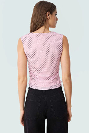 Basic Crop Bluz Örme Tül Kumaş Kare Yaka Günlük Stil Modern Konforlu Kesim Seçkin Malzeme