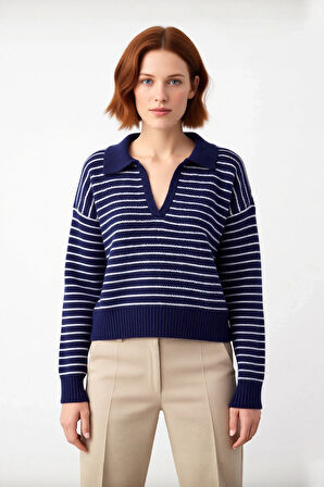 Kadınların Gardırobuna Özel Tek Plaka Triko Kazak Oversize Rahat Polo Yaka Günlük Şıklık Kaliteli