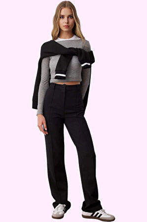 Kadın Straight Kalıp Geniş Paça Pantolon Yüksek Bel Günlük Stil Yaz Aylarının Vazgeçilmezi