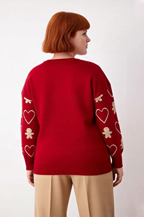 Kadın Günlük Yılbaşı Desenli Uzun Kollu Bisiklet Yaka Regular Kalıp Akrilik Triko Kazak Kaliteli