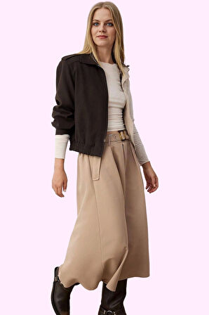 Kadın Polyester Midi Etek Kemerli Kloş Gabardin Dokuma Günlük Hafta Sonu Dayanıklı Malzeme