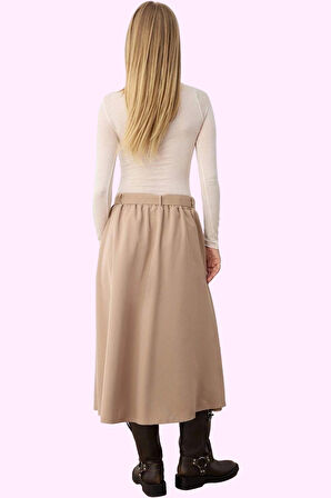 Kadın Polyester Midi Etek Kemerli Kloş Gabardin Dokuma Günlük Hafta Sonu Dayanıklı Malzeme