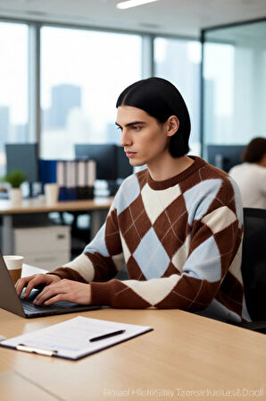 Erkek Günlük Kullanım İçin Bisiklet Yaka Triko Ekose Desenli Regular Kesim Kışlık Kazak İdeal Konfor