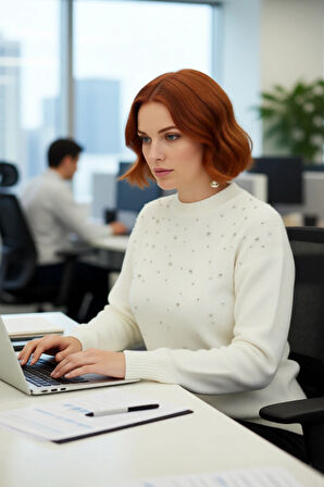 Kadınlar İçin Konforlu Regular Kalıp Düz Trok Detaylı Uzun Kollu Triko Bisiklet Yaka Kazak