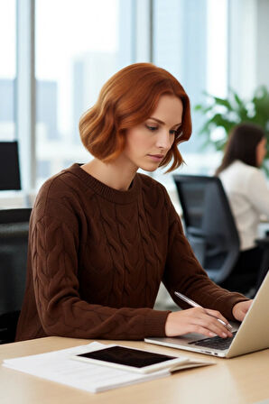 Kadın Saç Örgü Desenli Kayık Yaka Triko Kazak %100 Akrilik Uzun Kollu Regular Kalıp Günlük Kullanım