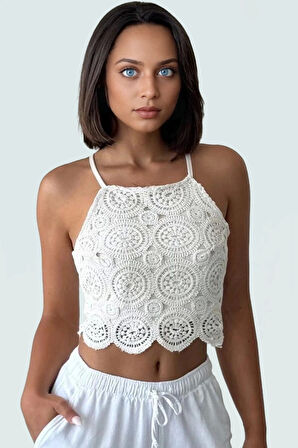 Kroşe Detaylı Pamuklu Dokuma Bluz Regular Kalıp Kolsuz Yazlık Rahat Kullanım Modern Stil