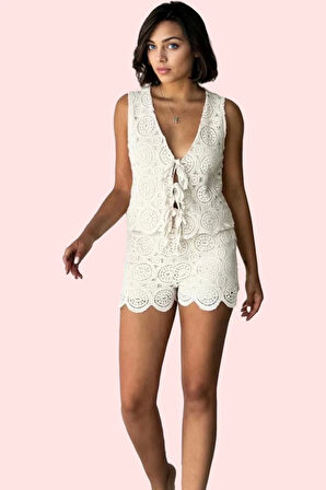 Kadın Pamuk Brode Mini Şort Dokuma Kumaş Yüksek Bel Rahat Yazlık Yaz Aylarının Vazgeçilmezi