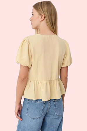 Kadın Şık Gömlek V Yaka Bağlamalı Dokuma Terrycotton Kumaş Günlük Yaz Aylarının Vazgeçilmezi