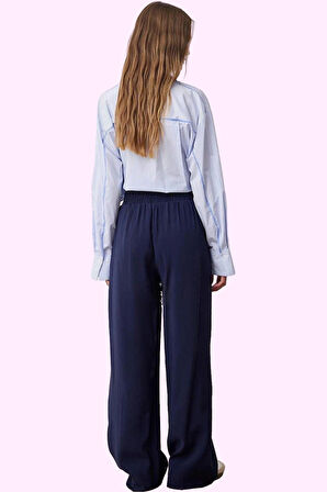 Kadın Yazlık Pantolon Geniş Paça Dokuma Melfi Kumaş Yüksek Bel Günlük Kullanım Özel Günler