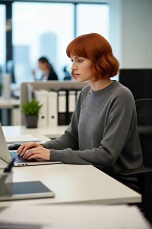 Kadın Regular Kalıp Akrilik Triko Kazak Düz Desen Düşük Kol Bisiklet Yaka Kışlık Şıklık Günlük