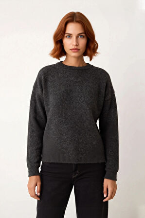 Kadın Oversize Bisiklet Yaka Triko Kazak Düşük Kollu Rahat Kışlık Soğuk Havaların Vazgeçilmezi