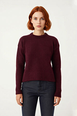 Soğuk Havalar İçin İdeal Kadın Oversize Crop Düşük Kol Bisiklet Yaka Triko Kazak Modeli Kaliteli