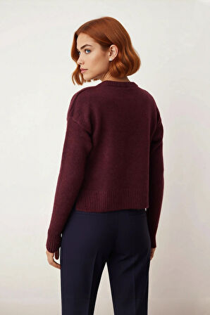 Soğuk Havalar İçin İdeal Kadın Oversize Crop Düşük Kol Bisiklet Yaka Triko Kazak Modeli Kaliteli