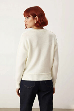 Kadın Soğuk Havaların Kurtarıcısı Oversize Kalın Düz Desen Triko Kazak Düşük Kol Gri Kaliteli