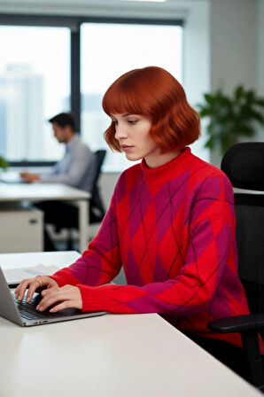 Kadınların Gardırobuna Özel Baklava Desenli Dik Yaka Oversize Triko Kazak Kış Günleri İçin İdeal