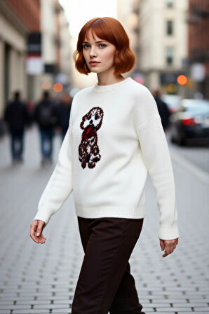 Kadın Günlük Oversize Düşük Kol Orta Kalınlık Bisiklet Yaka Triko Kazak Kış Modası Vazgeçilmezi