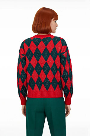 Kadın Şık Gündüz Gece Oversize Kalın Triko Baklava Desenli Bisiklet Yaka Uzun Kol Kazak Kaliteli