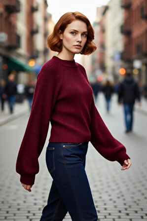 Kadın Günlük Giyim İçin Modern Fitted Triko Kazak Dik Yaka Uzun Kollu Kış Konforu Sağlar Kaliteli