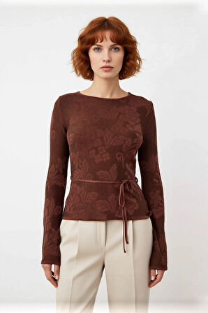 Kadın Uzun Kollu Fitted Triko Kazak İlkbahar Sonbahar İçin Çiçek Desenli Zarif Günlük Seçim