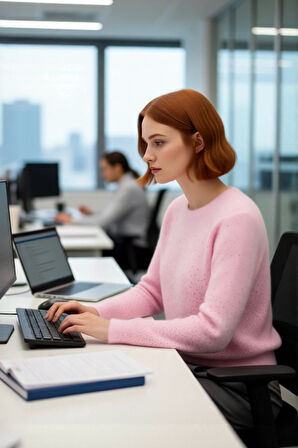 Kadın Pembe Regular Kalıp Bisiklet Yaka Taş İşlemeli Uzun Kollu Triko Kazak Kış Günleri İçin