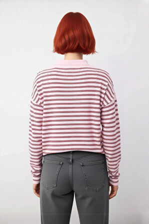 Kadın Düz Desen Polo Yaka Oversize Triko Kazak Düşük Kollu Rahat ve Şık Kışlık Kombinler Kaliteli